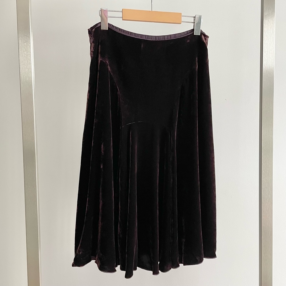 Max Mara Dark Brown Silk & Rayon Velvet Skirt - Picture 1 of 6